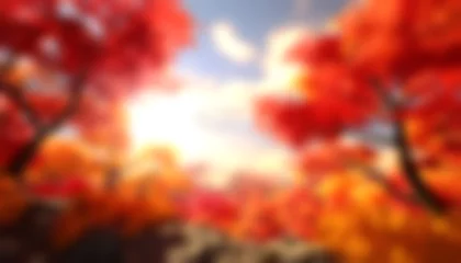 Poster Blur background of beautiful landscape with red and yellow trees and a blue sky © Nattanon