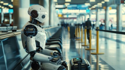 Futuristic Robot Assistant in Airport Lounge
