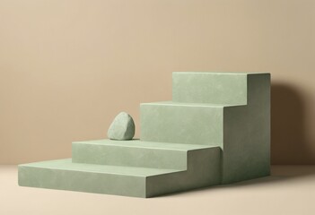 Stone green podium for product presentation on beige background