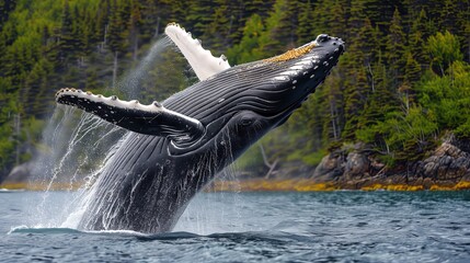 Fototapeta premium A Humpback Whale (Megaptera novaeangliae) breaching the waters