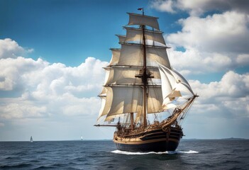 'vessel sailing mats century th begining sailer three mast boat nave sail sea ocean travel...