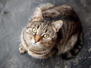 Tabby Cat Staring with Green Eyes