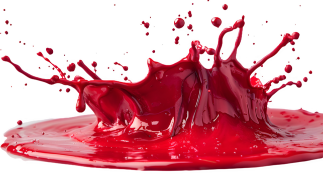 Red paint splashes isolated on a transparent background, PNG, Ai