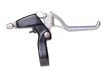 Metal bicycle brake lever on isolated background.