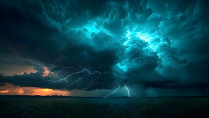 Stormy Night Sky: Dark Clouds, Lightning, and Eerie Atmosphere. Concept Night Photography, Stormy Weather, Atmospheric Lighting, Dramatic Sky, Moody Outdoors