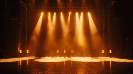 Modern dance stage lighting design with empty stage and spotlight effect. - obrazy, fototapety, plakaty