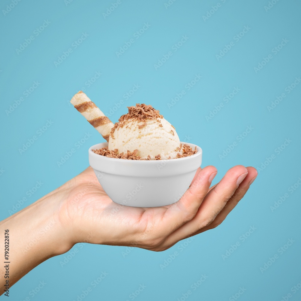 Canvas Prints Cold sweet Ice cream in bowl in hand