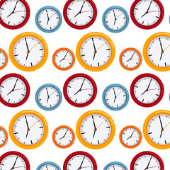 seamless pattern of colorful wall clocks vector illustration for decoration, wall art, printing shirts.