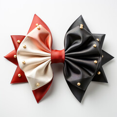 red, white and black star gift bow ribbon isolated on a white background