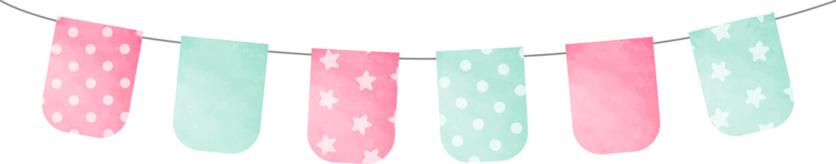 Watercolor bunting flags for birthday celebrations and parties