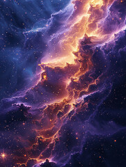 Cosmic Majesty Exploring the Abstract Purple and Gold Nebulae of the Universe