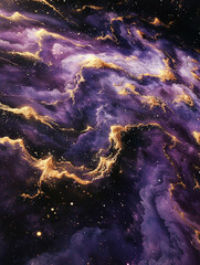 Cosmic Majesty Exploring the Abstract Purple and Gold Nebulae of the Universe