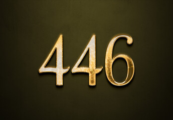 Old gold effect of 446 number with 3D glossy style Mockup.	