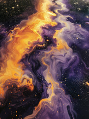Cosmic Majesty Exploring the Abstract Purple and Gold Nebulae of the Universe
