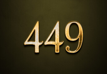 Old gold effect of 449 number with 3D glossy style Mockup.	