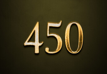 Old gold effect of 450 number with 3D glossy style Mockup.	