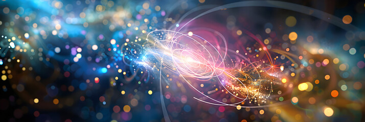 Quantum Mechanics Principles Abstract Illustration: Entanglement, Uncertainty and Light Particles - obrazy, fototapety, plakaty