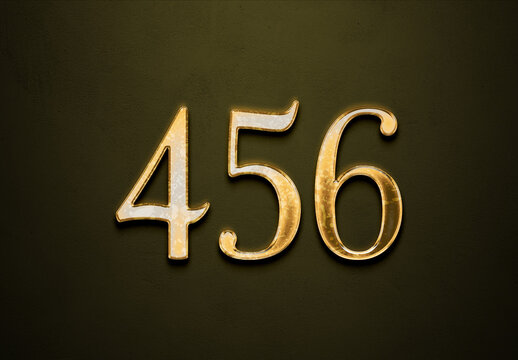 Old gold effect of 456 number with 3D glossy style Mockup.	