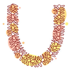 Lei Day. Necklace and artificial flowers. Flower lei garland background for Hawaii Lei day concept