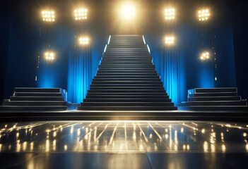 'blue podium stage ramp lights 3d poduim light design three-dimensional vector business illustration wall interior wallpaper blank gallery room empty digital banner art technology concept web'