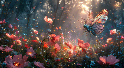 Radiant Whispers: Oil-Painted Fairies and Butterflies Dance in Glowing Gardens