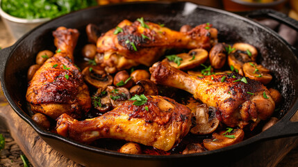 Stove-top chicken legs in a cast iron skillet - 792026677