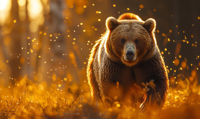 Beautiful brown bear in the wilderness - golden hour