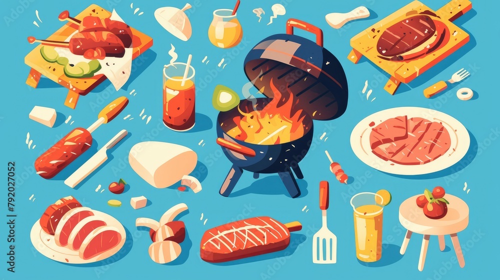 Canvas Prints 2d Design of a Grilling Icon in Flat Style