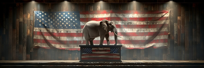 US Conservative Vote as an Elephant with the Ame,
A picture of an elephant with the words quot tusks quot on it
 - obrazy, fototapety, plakaty