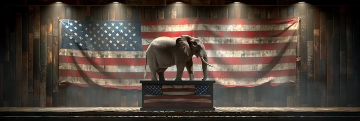 Foto op Aluminium US Conservative Vote as an Elephant with the Ame, A picture of an elephant with the words quot tusks quot on it  © SIMM Order