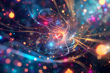 Fototapeta na wymiar Quantum Mechanics Principles Abstract Illustration: Entanglement, Uncertainty and Light Particles