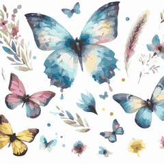 Beautiful butterfly watercolor vector illustration isolated on transparent background.