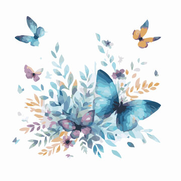 Beautiful butterfly watercolor vector illustration isolated on transparent background.