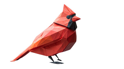  A minimalist paper art of a red origami cardinal, transparent background, PNG Cutout