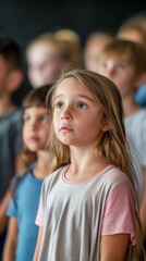 Obraz premium Vertical shot of children practicing their lines in a school theater