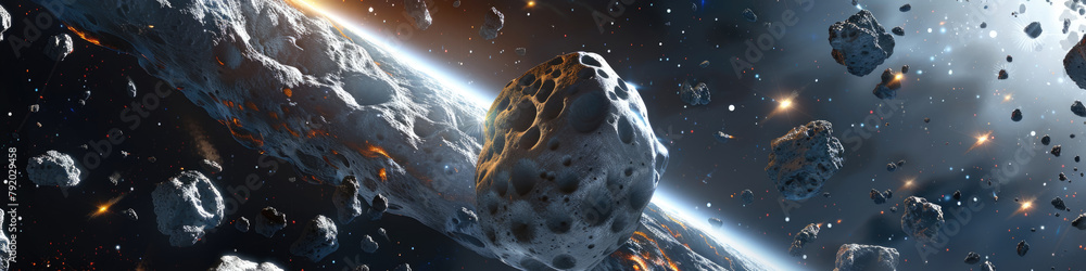 Poster a space station with multiple rockets soaring above it in a dynamic and futuristic scene