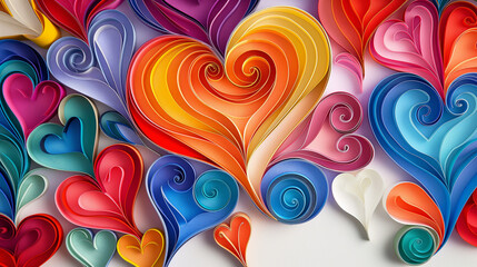 Quilled paper hearts in vibrant colors - 792029460