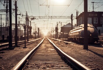 'rails train electric sun poles railroad railway track rail transportation travel road landscape steel perspective sky tree transport journey stance way rection iron nature forest'