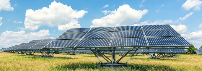 Beautiful View of Solar Panels in Grass Field: 4K Image