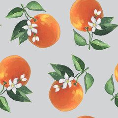 Oranges Pattern illustration with watercolor on gray