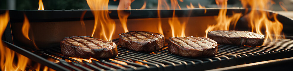 Barbecue - steaks are grilled on fire