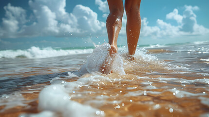 Woman Legs Runs Along On A Sunny Beach