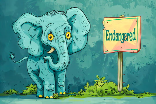 A cartoon of a sad animal with a "Endangered" sign, symbolizing the issue of endangered species
