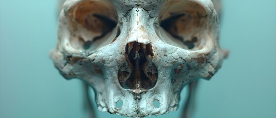 Closeup of human skull nasal bones in anatomical study of nose. Concept Anatomy, Human Skull, Nasal Bones, Closeup, Anatomical Study - obrazy, fototapety, plakaty