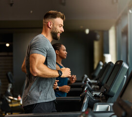 Fototapeta na wymiar gym sport fitness exercise health healthy man treadmill training running equipment fit machine active workout body woman activity athlete cardio run club