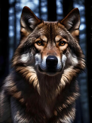 Fototapeta premium Brown wolf portrait in the woods