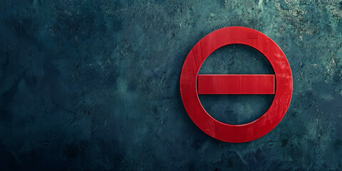 A red circle with a black line through it. The circle is surrounded by a blue background. Concept of emptiness or lack of something