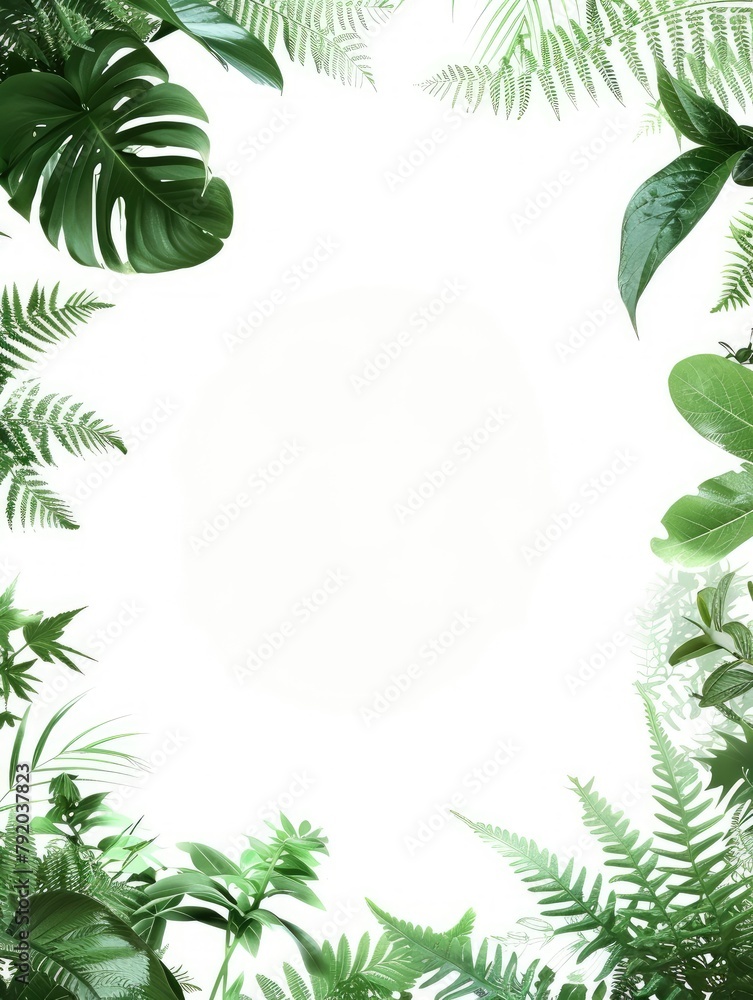 Aufkleber tropical foliage border on blank background - an array of lush tropical leaves creates a fresh, vibr