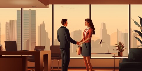 Businessmen shake hands greeting getting acquainted in office. Generative AI.