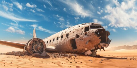 Plane crash, debris on the ground, Generative AI.